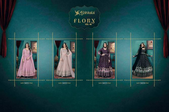 Flory Vol 46 By Kf Shubhkala Foil Printed Full Length Gown With Dupatta Wholesalers In Delhi